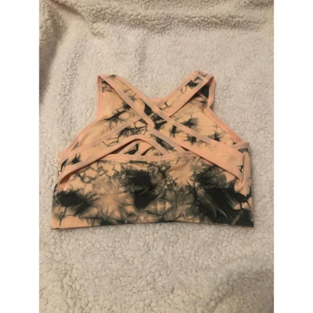 NEW PEACH AND BLACK TIE DYE SPORTS BRA S - Picture 2 of 4